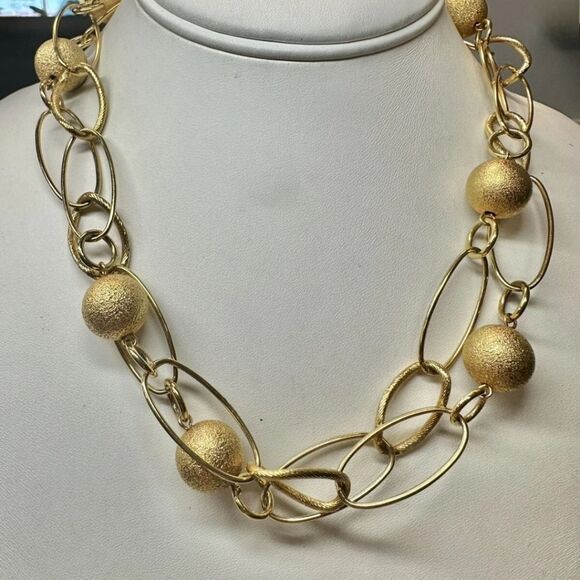 Gold Tone Oval Link Joan Rivers  Textured Beads Necklace 36" EUC - Picture 4 of 4